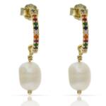 AROS PLATA CHAPADA ORO MULTICOLOR + PERLAS - 6MM
