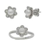 JUEGO PLATA 925MM FLOR PERLAS + CIRCONITAS