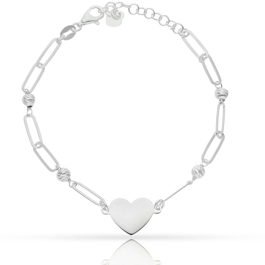 PULSERA PLATA 925MM CORAZON + BOLAS