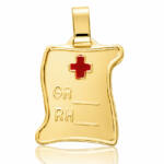 PLACA PLATA CHAPADA EN ORO GRUPO SANGUINEO PERGAMINO - 20x25MM