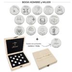 ARRAS PERSONALIZADAS BODA HOMBRE + MUJER · PLATA DE LEY + ESTUCHE MADERA