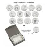 ARRAS PERSONALIZADAS BODA HOMBRE + HOMBRE · PLATA DE LEY + BANDEJA + ESTUCHE