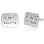 GEMELOS RECTANGULARES PLATA 925MM INICIALES + FECHA