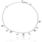 PULSERA PLATA 925MM BOLAS + PIEDRAS MALVA