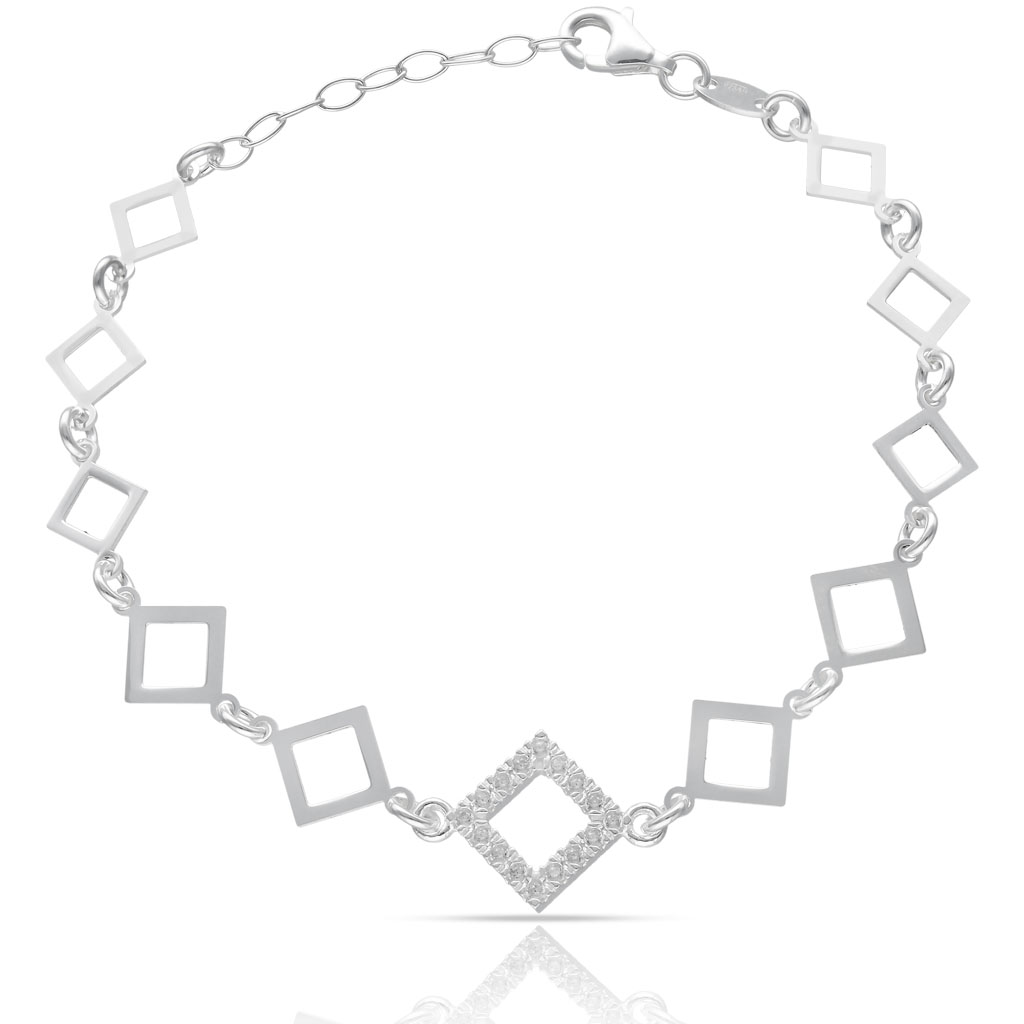 PULSERA PLATA 925MM ROMBO + CIRCONITAS