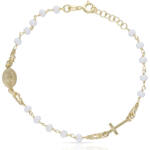 PULSERA PLATA CHAPADA EN ORO ROSARIO PIEDRAS BLANCAS