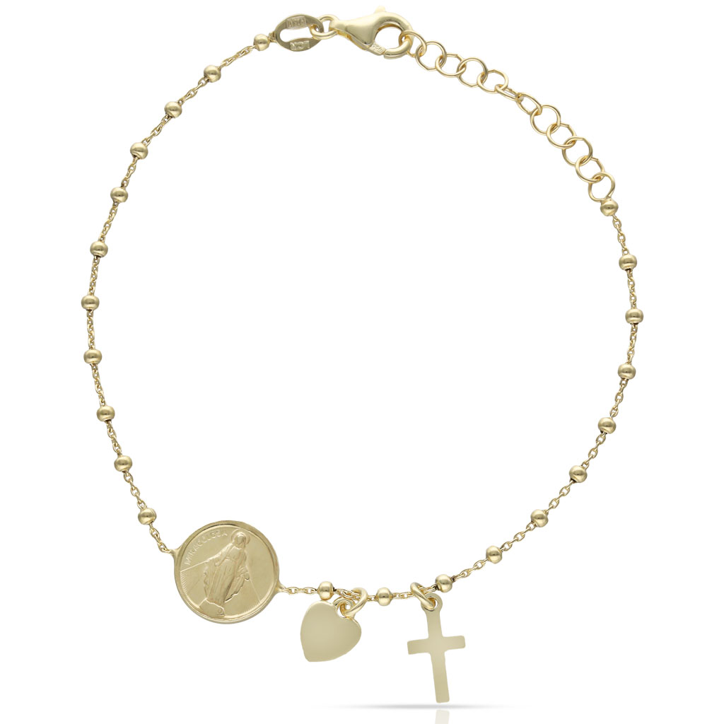 PULSERA PLATA CHAPADA EN ORO MILAGROSA + CRUZ SAN BENITO