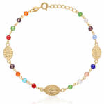 PULSERA PLATA CHAPADA EN ORO VIRGEN MILAGROSA + PIEDRAS COLORES