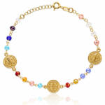 PULSERA PLATA CHAPADA EN ORO SAN BENITO 10MM + PIEDRAS COLORES